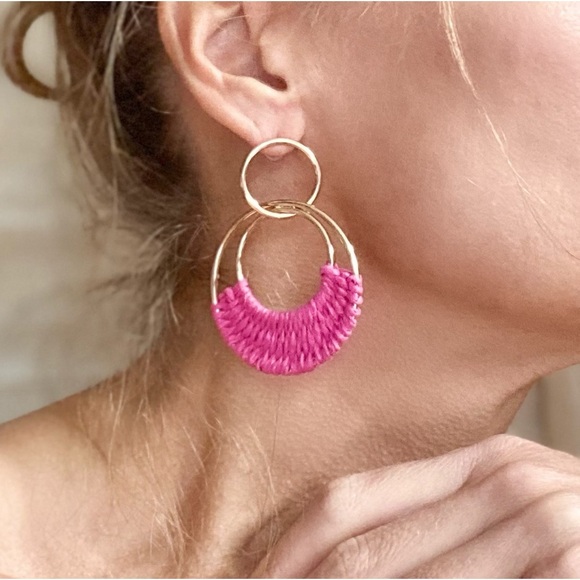 Pink Raffia Hoop Earrings - Picture 5 of 5